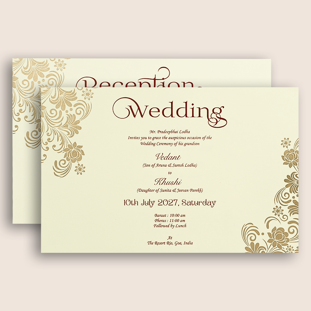Ivory Embossed Floral Padded Wedding Card - KPR010340
