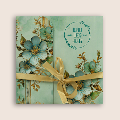 Pastel Blue Floral Door Style Marriage Card - KPR07120