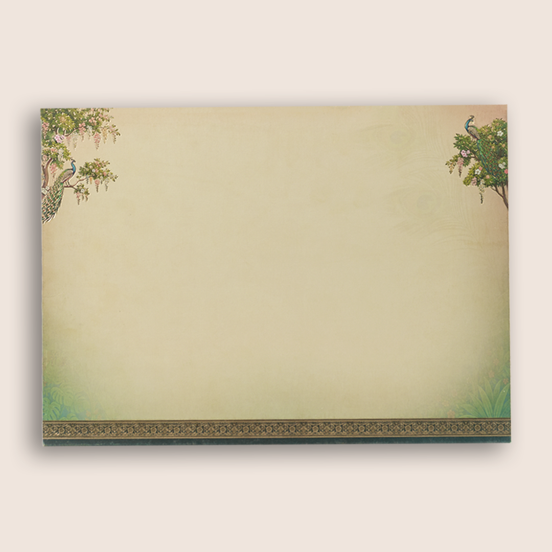 Cream Padded Floral Krishna Flute Wedding Card -  KAA06150