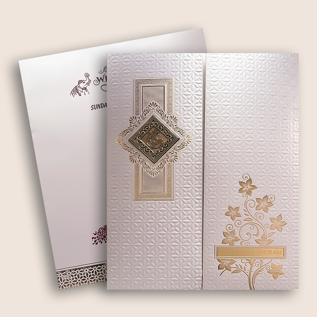 Lavender Embossed Floral Wedding Card - KNK4205P