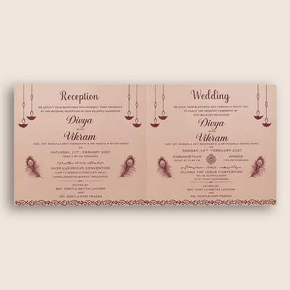 Metallic Pink Floral Pattern Wedding Invitation Card - KNPR3301P