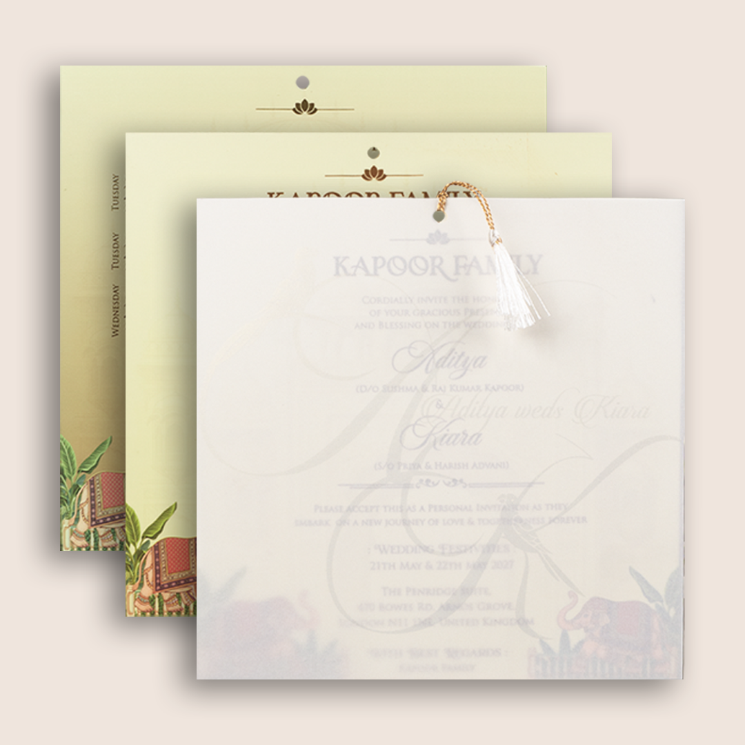 Pastel Brown Elephant Laser Cut Invitation Card - KFR17110