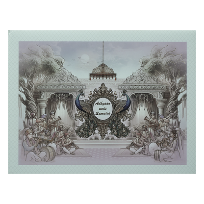 Lavender Padded Peacock Palace Wedding Card-KRC31100