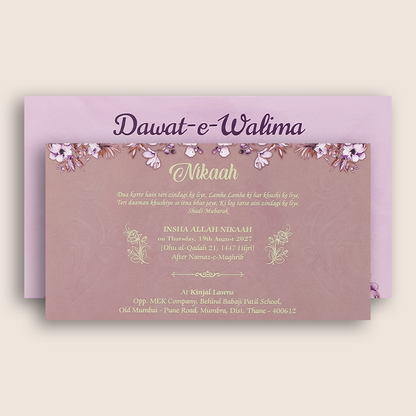 Purple Floral Three Fold Padded Wedding Card - KVN07450