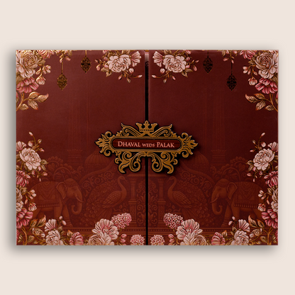 Brown Padded Floral Door Style Invitation Card - KVN07890