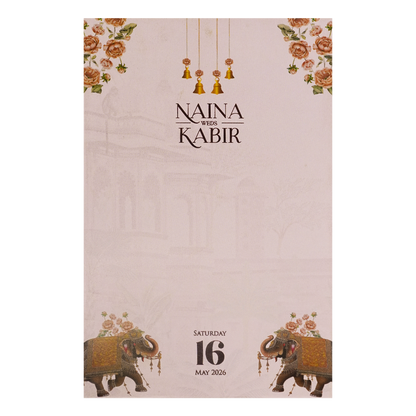 Elephant Carriage Cream Insert Wedding Card-KSH71040