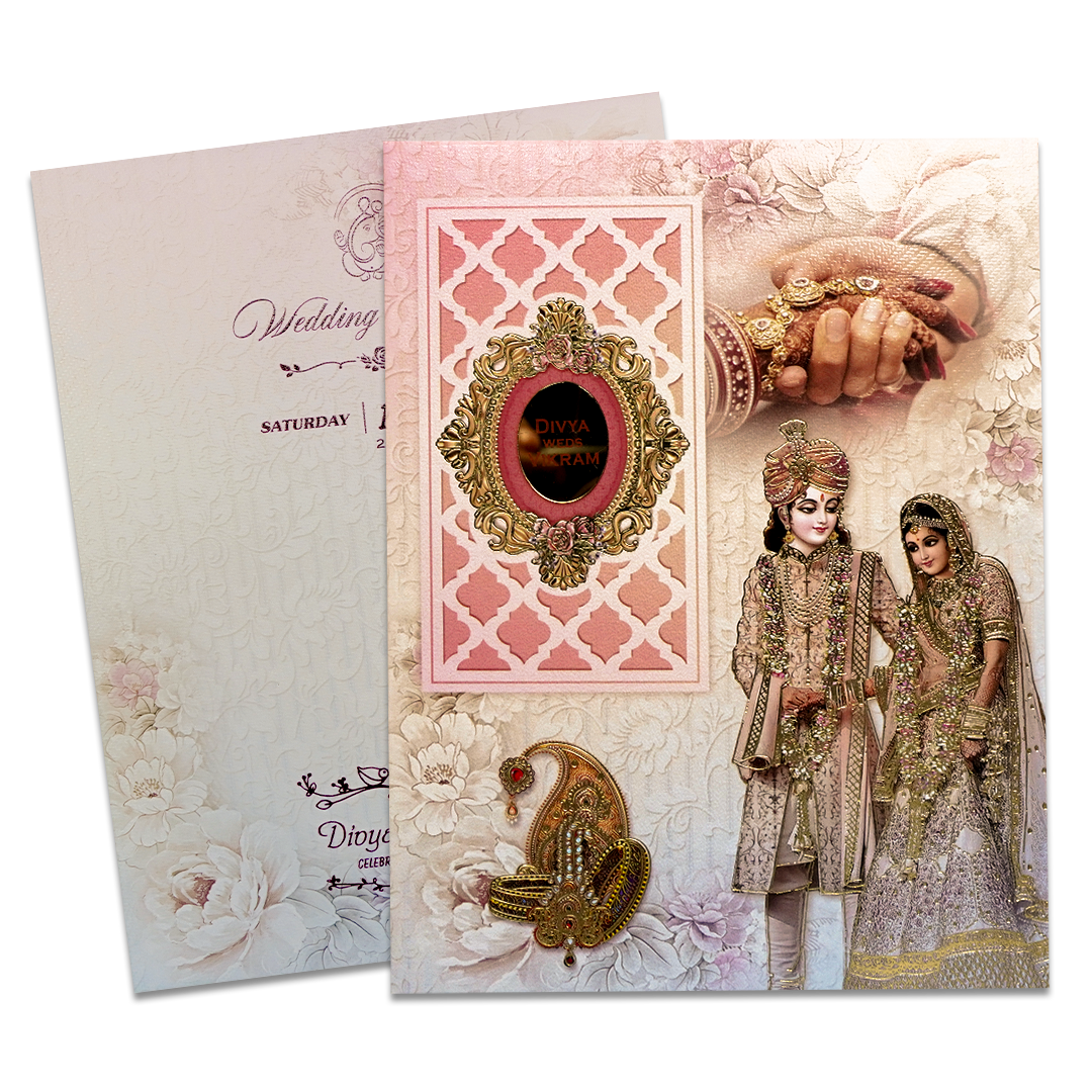 Lavender Paisley Couple Padded Wedding Card-KNKM8201