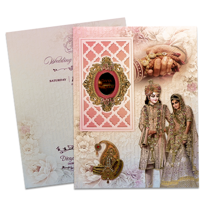 Lavender Paisley Couple Padded Wedding Card-KNKM8201