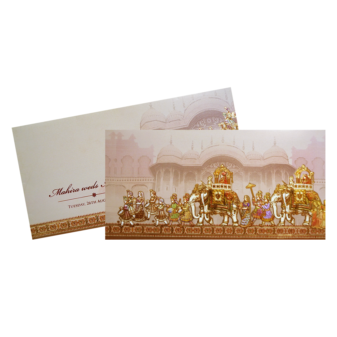 Beige Royal Baarat Boxed Wedding Card-KPR06530