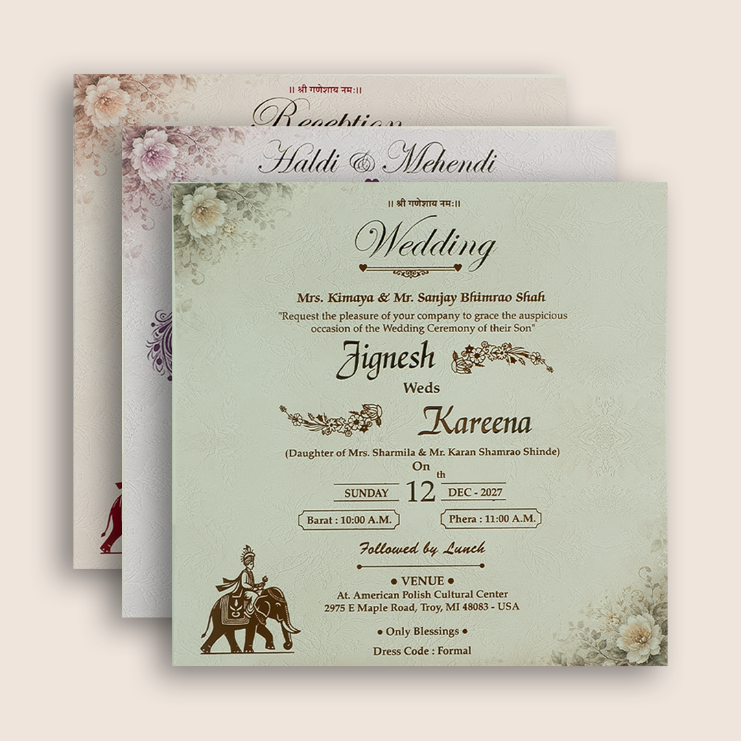 Grey Bride Groom Padded Door Style Invitation Card - KSH18790