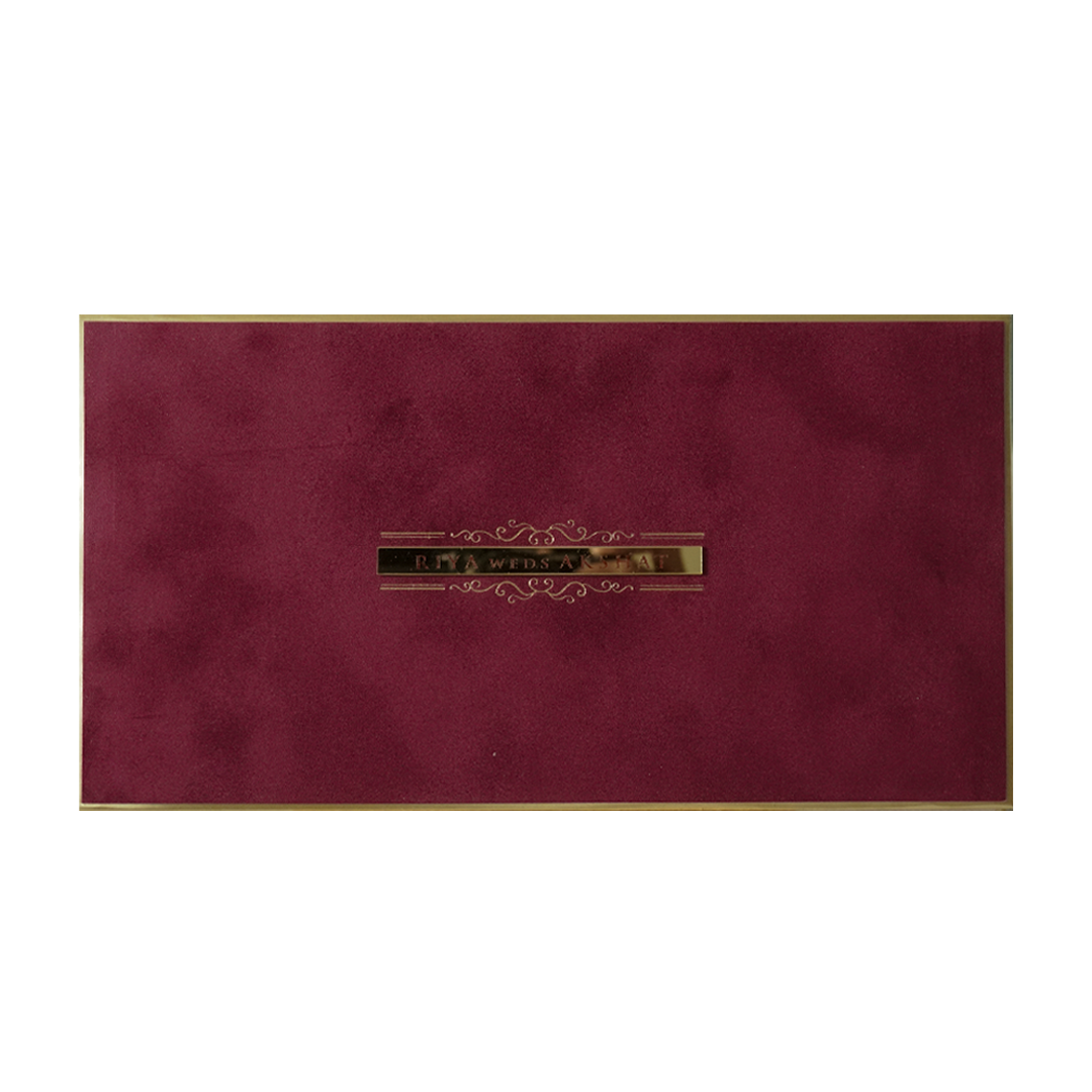 Maroon Simple Padded Wedding Card-KMMWD1170