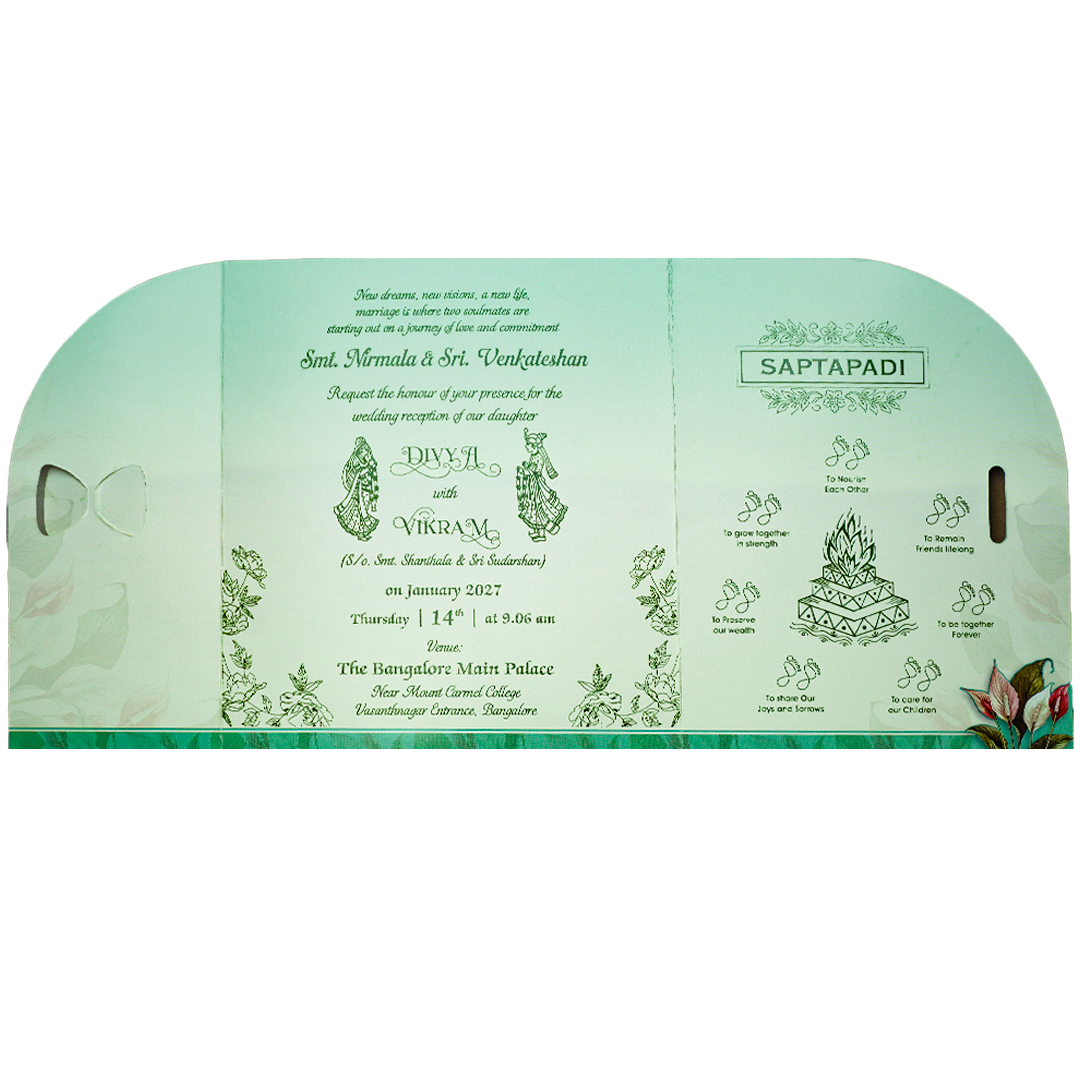 Green Floral Wedding Card - KNTH9613G