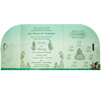 Green Floral Wedding Card - KNTH9613G