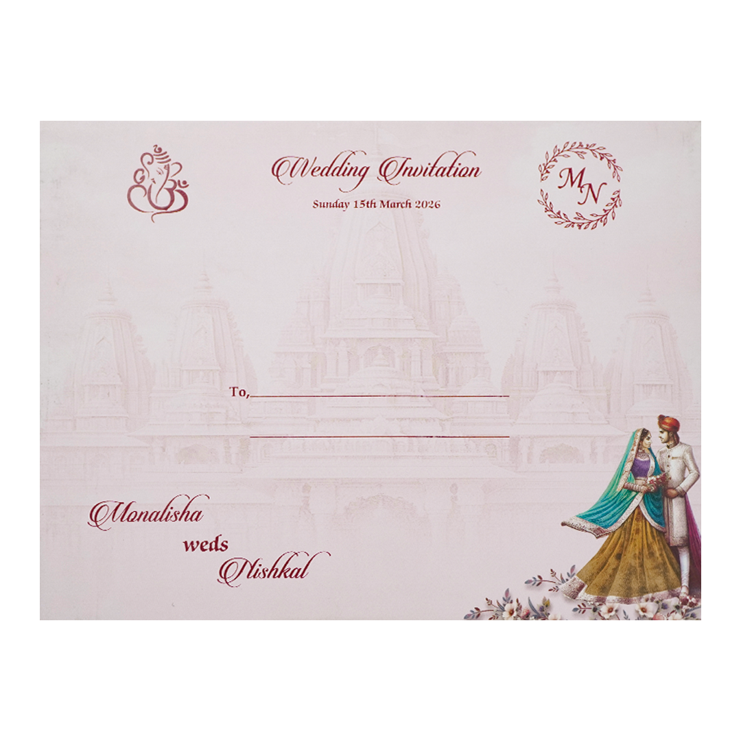 Lavender Temple Couple Padded Wedding Card-KSH72500