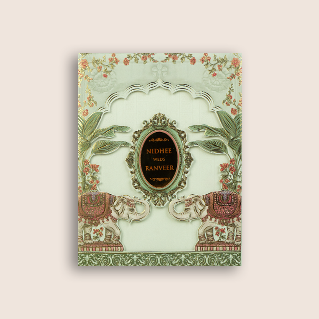 Grey Elephant Laser Cut Padded Wedding Card - KVN07720