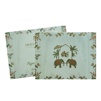 Green Padded Floral Arch Wedding Card- KVN07300