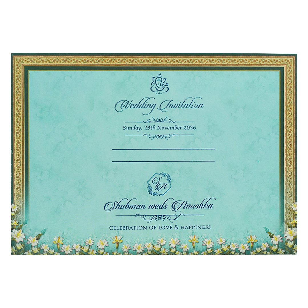 Emerald Blue Floral Padded Wedding Card-KRB09260