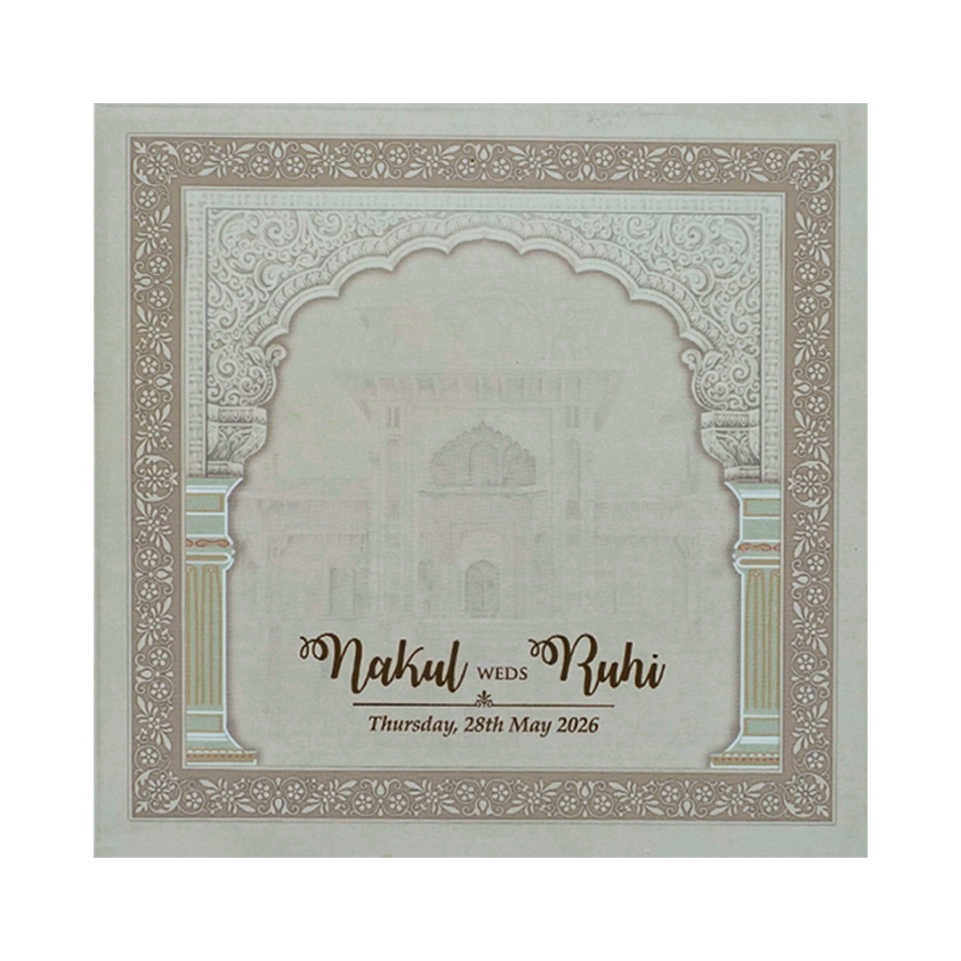 Royal Arch Peacock Padded Wedding Card-KRE27930