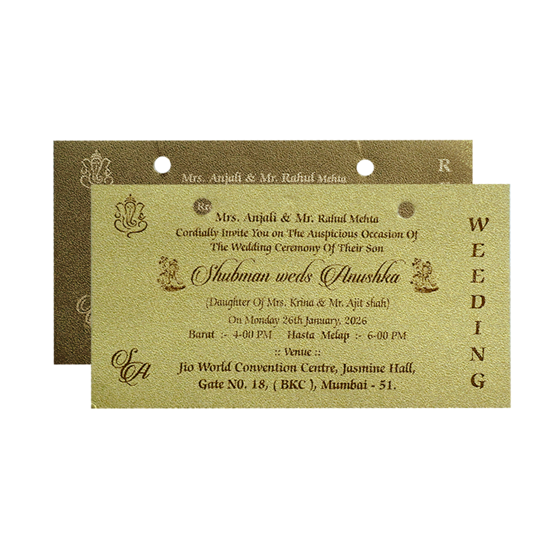Gold MDF Laser Cutout Wedding Invitation Card with Custom Initials-KRB07030