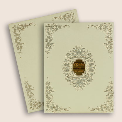 Cream Padded Grey Floral Wedding Card - KAA06420