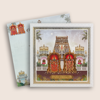 White Padded Lord Balaji Padmavathi Wedding Card - KSH18610