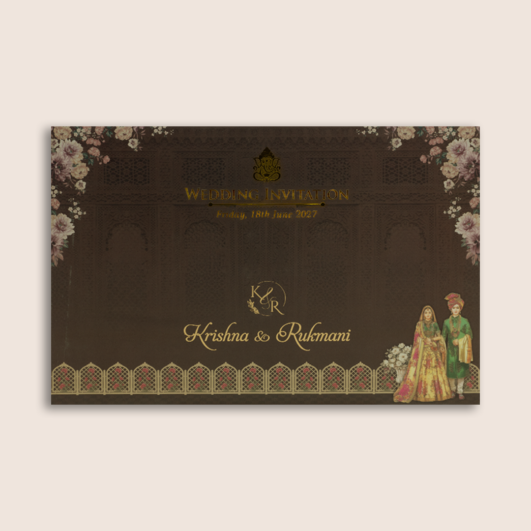 Brown Royal Bride Groom Wedding Invitation Card - KJTS1826