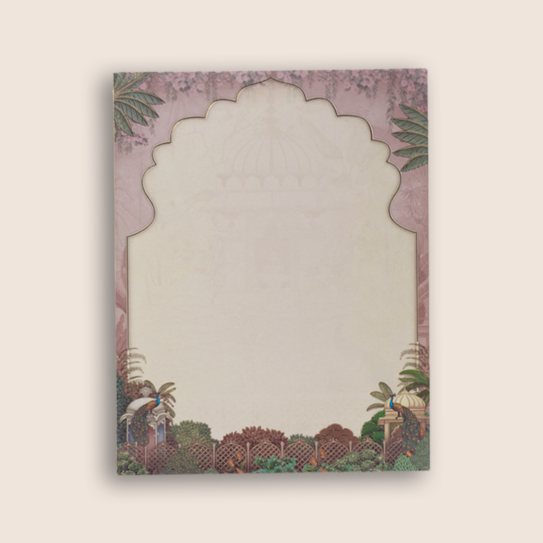 Pastel Pink Jharokha Padded Laser Cut Wedding Card - KAA05930