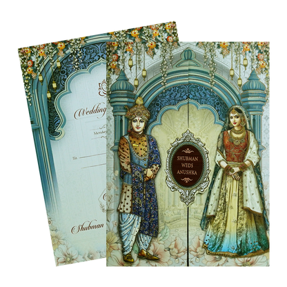 Elegant Blue Doorstyle Wedding Card-KRB09030