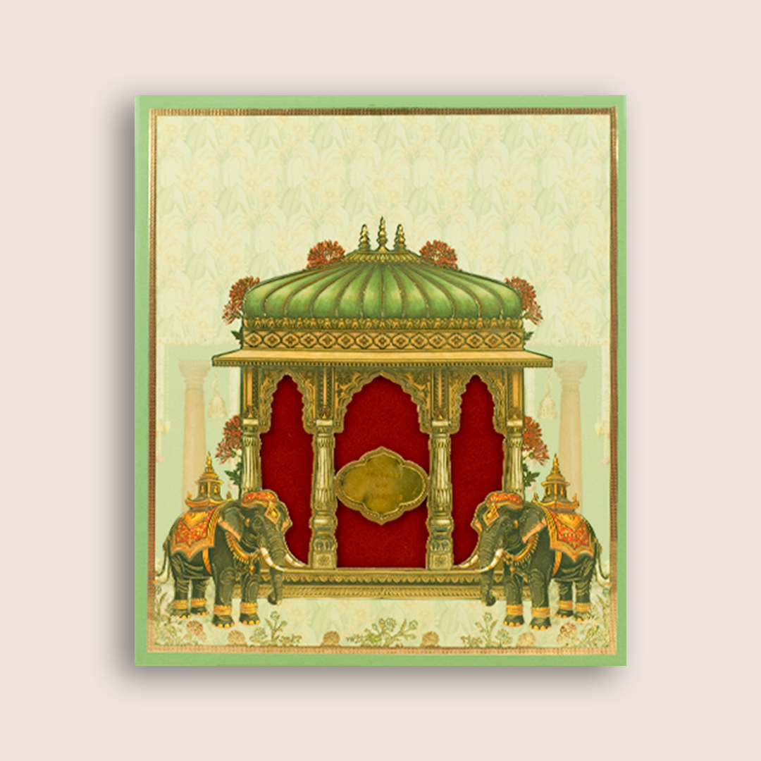 Green Padded Elephant Laser Cut Wedding Card - KVN08090