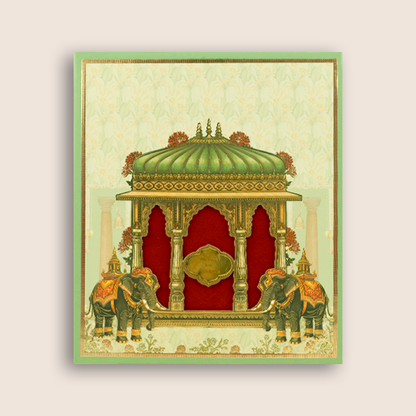 Green Padded Elephant Laser Cut Wedding Card - KVN08090
