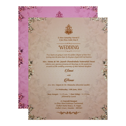 Blush Pink Padded Floral Wedding Card - KVN07670