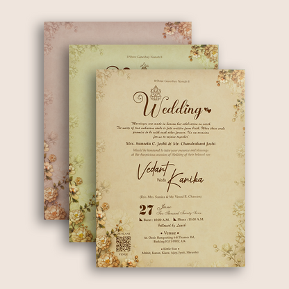 Pastel Brown Floral Door Style Padded Wedding  Card - KSH18900