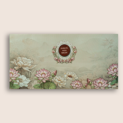 Grey Embossed Lotus Flower Wedding Invitation - KVN08030