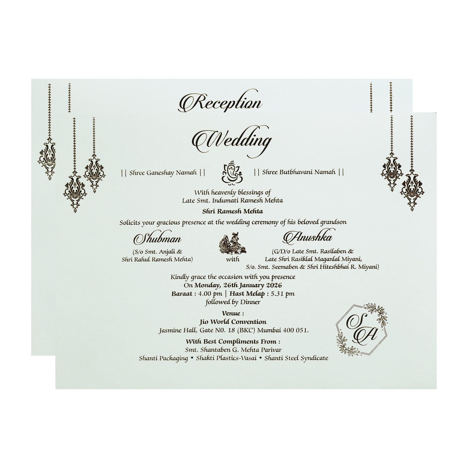Ivory Padded Wedding Invitation Card with Embossed Floral Design-KRB09771
