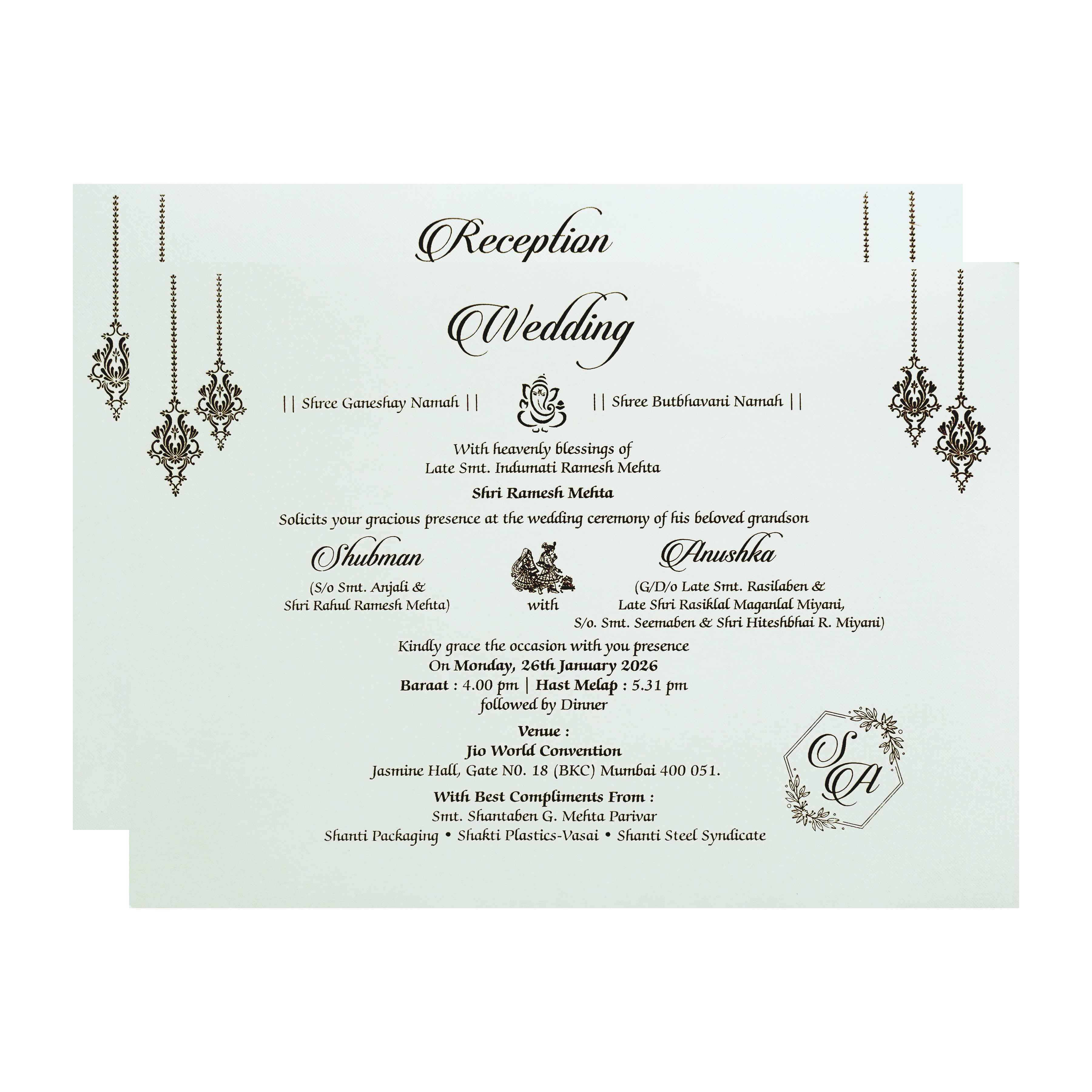 Ivory Padded Wedding Invitation Card with Embossed Floral Design-KRB09771