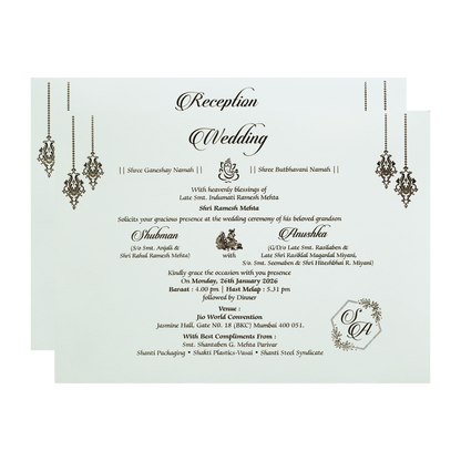 Ivory Padded Wedding Invitation Card with Embossed Floral Design-KRB09771