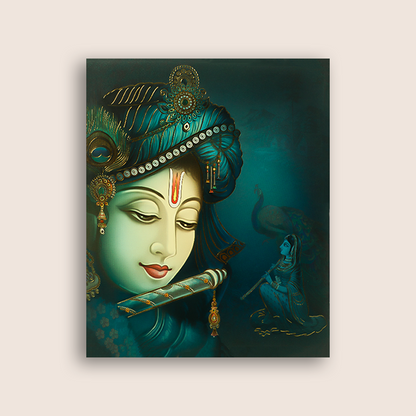 Blue Lord Krishna Padded Wedding Card - KAA06370