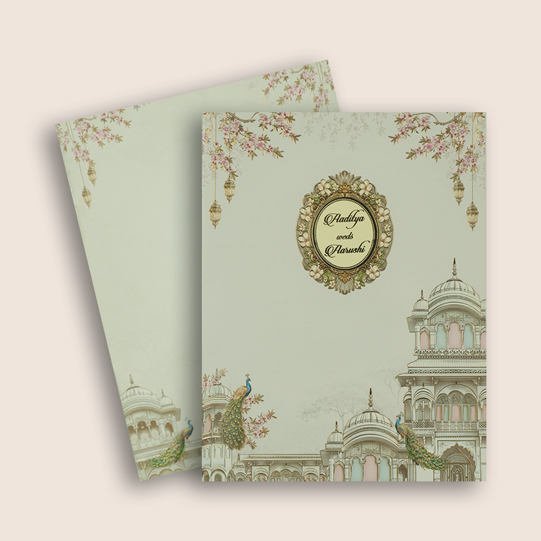 Grey Floral Palace Wedding Card - KAA05040