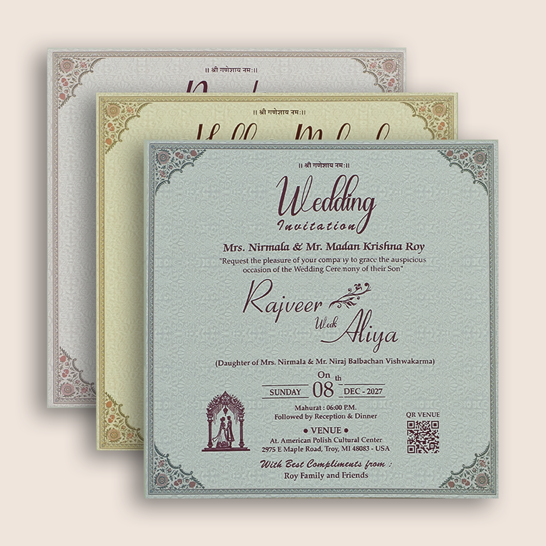 Lavender Floral Door Style Padded Invitation Card - KSH72760
