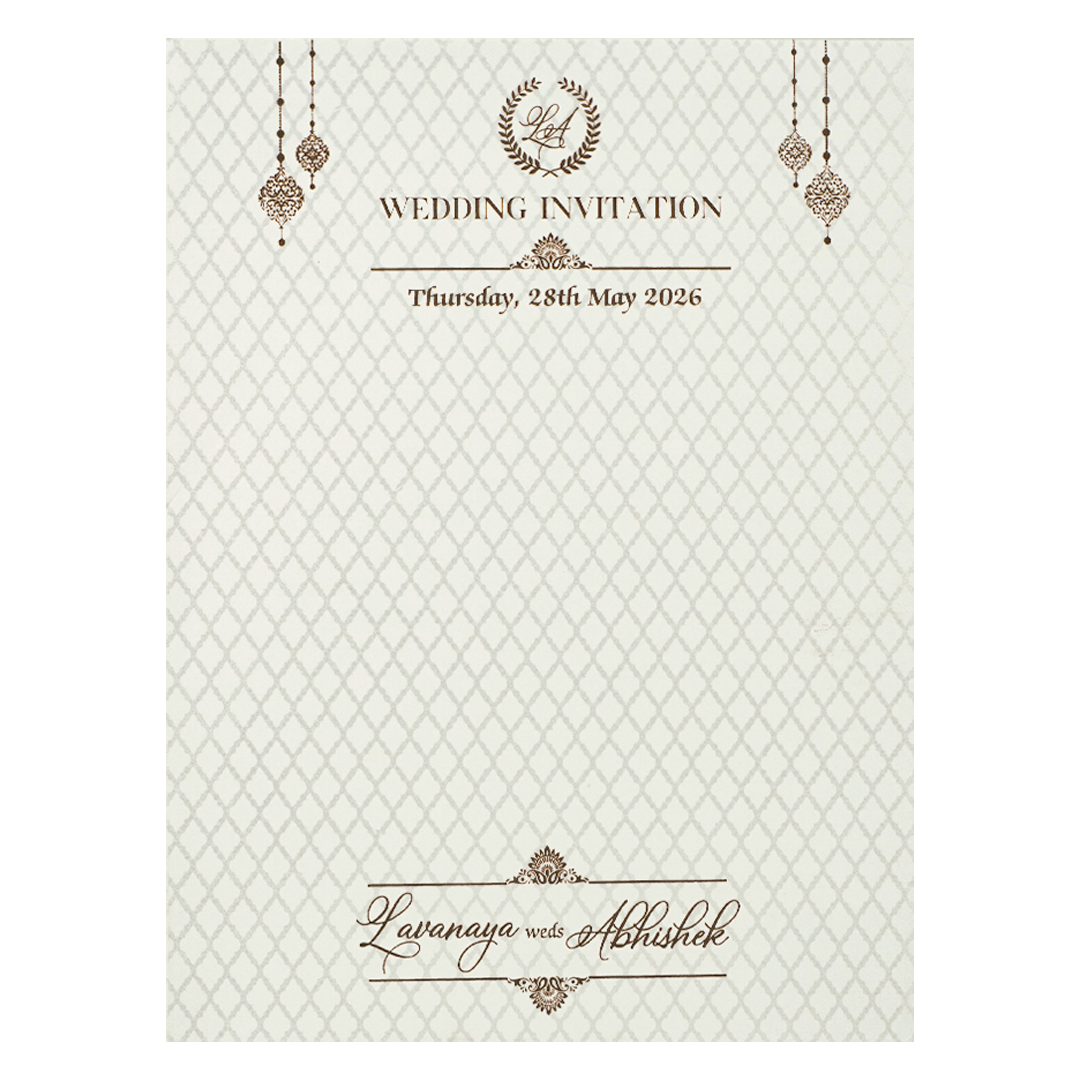 White Gold Floral Door Wedding Card-KRE27690