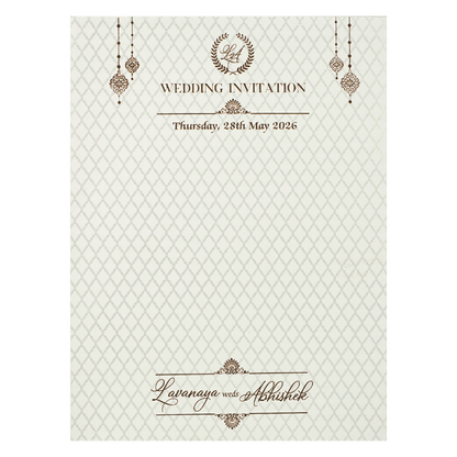 White Gold Floral Door Wedding Card-KRE27690
