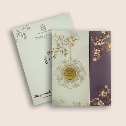 Grey Floral Door Style Padded Wedding Card - KNMO9324