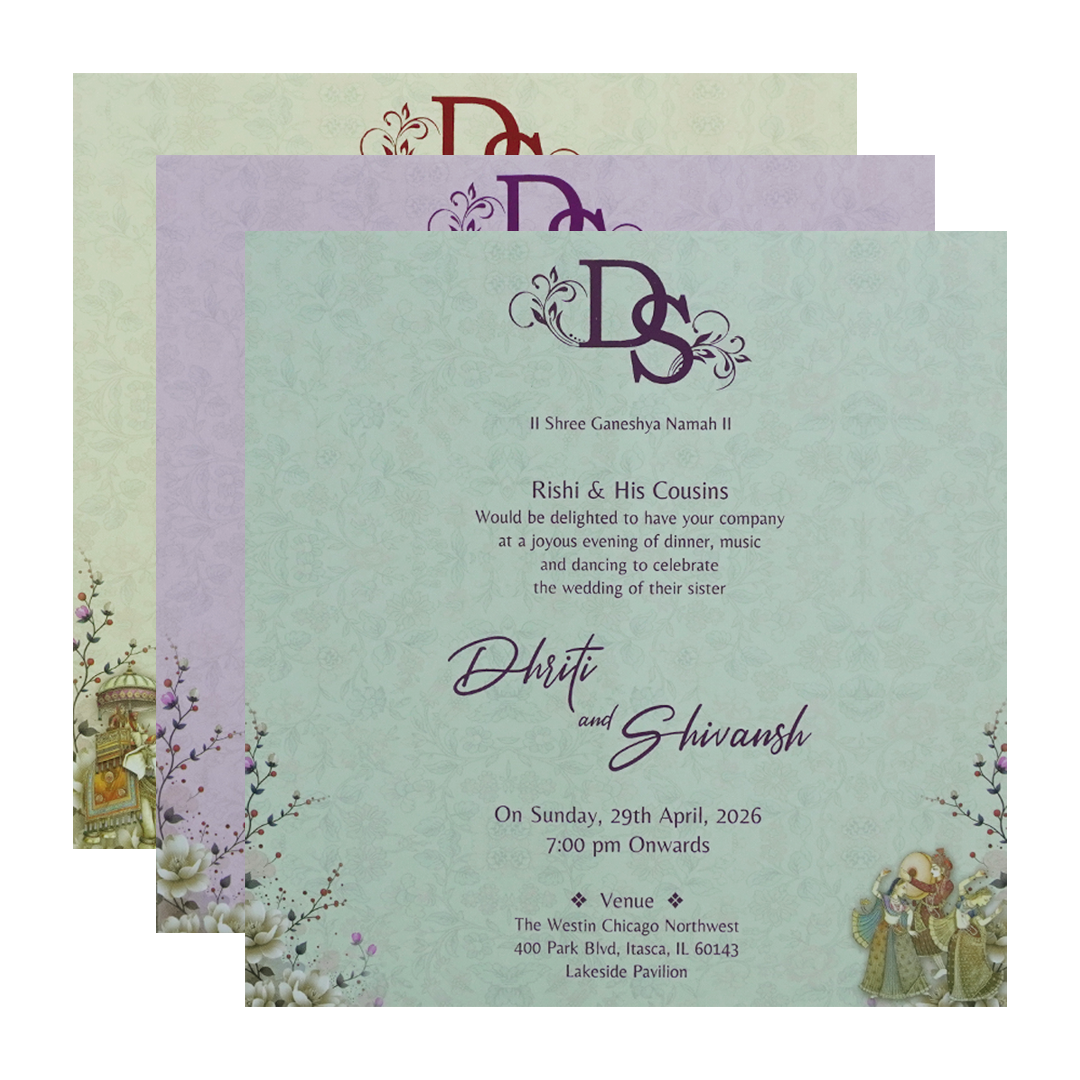 Green Palace Padded Wedding Card - KSH72720