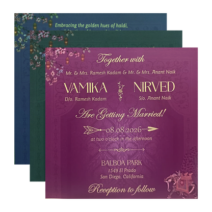 Purple Padded Lantern Elephant Wedding Card - KVN07500