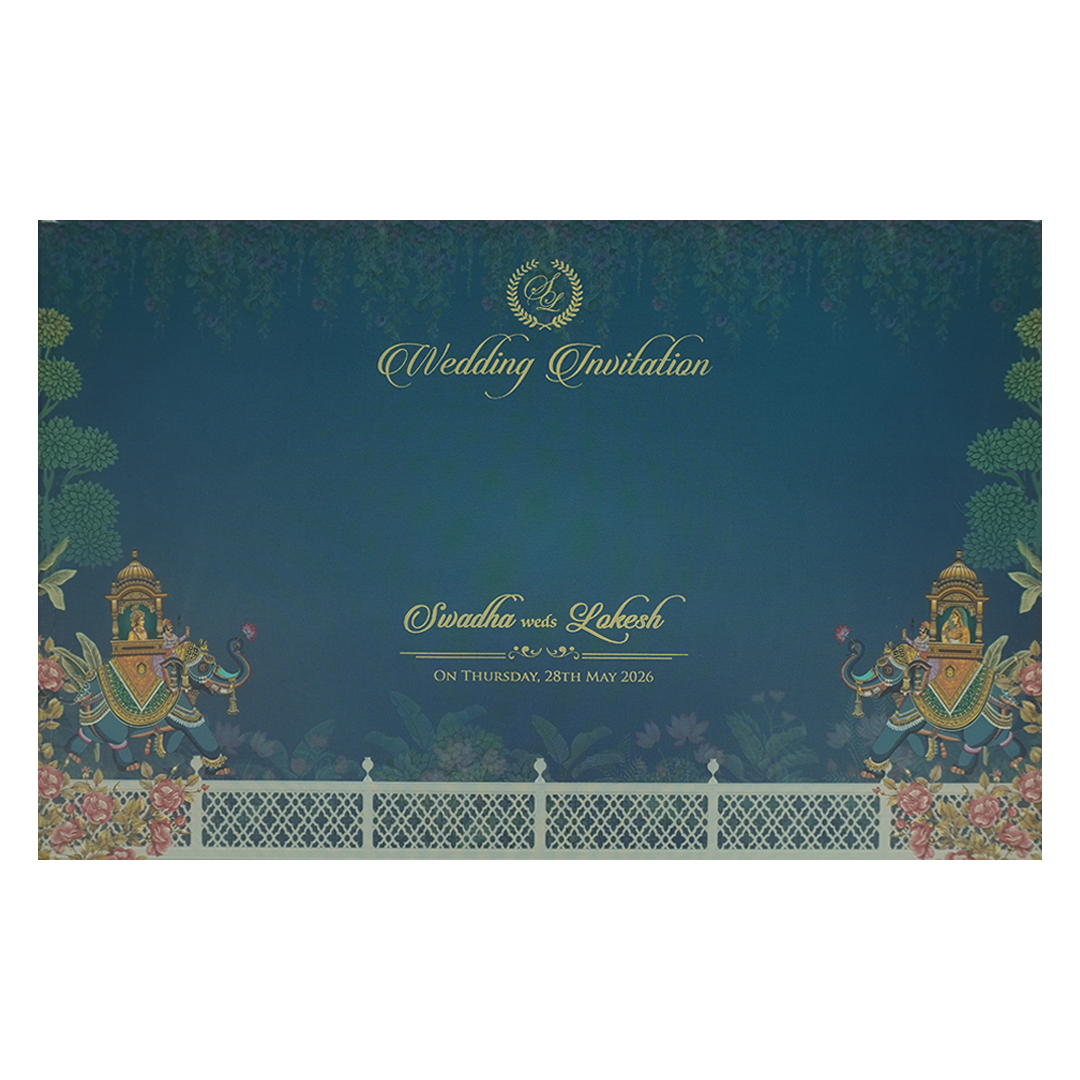 Buy Royal Blue Gold Palace Padded Wedding Card