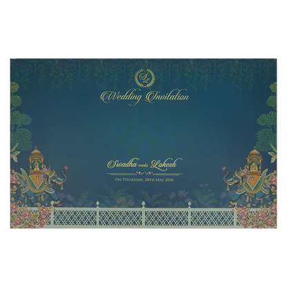 Buy Royal Blue Gold Palace Padded Wedding Card