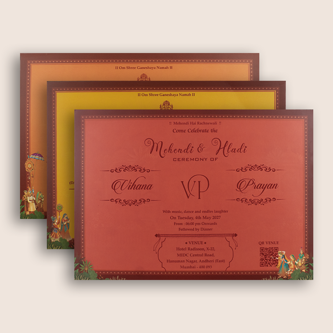 Red Royal Bride Groom Baraat Padded Wedding Card - KSH18260