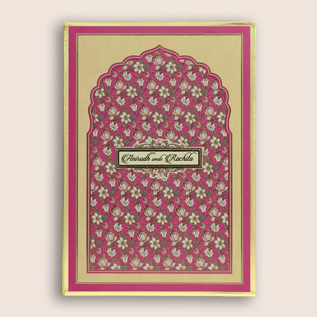 Pink Padded Lotus Floral Wedding Card - KAA06260