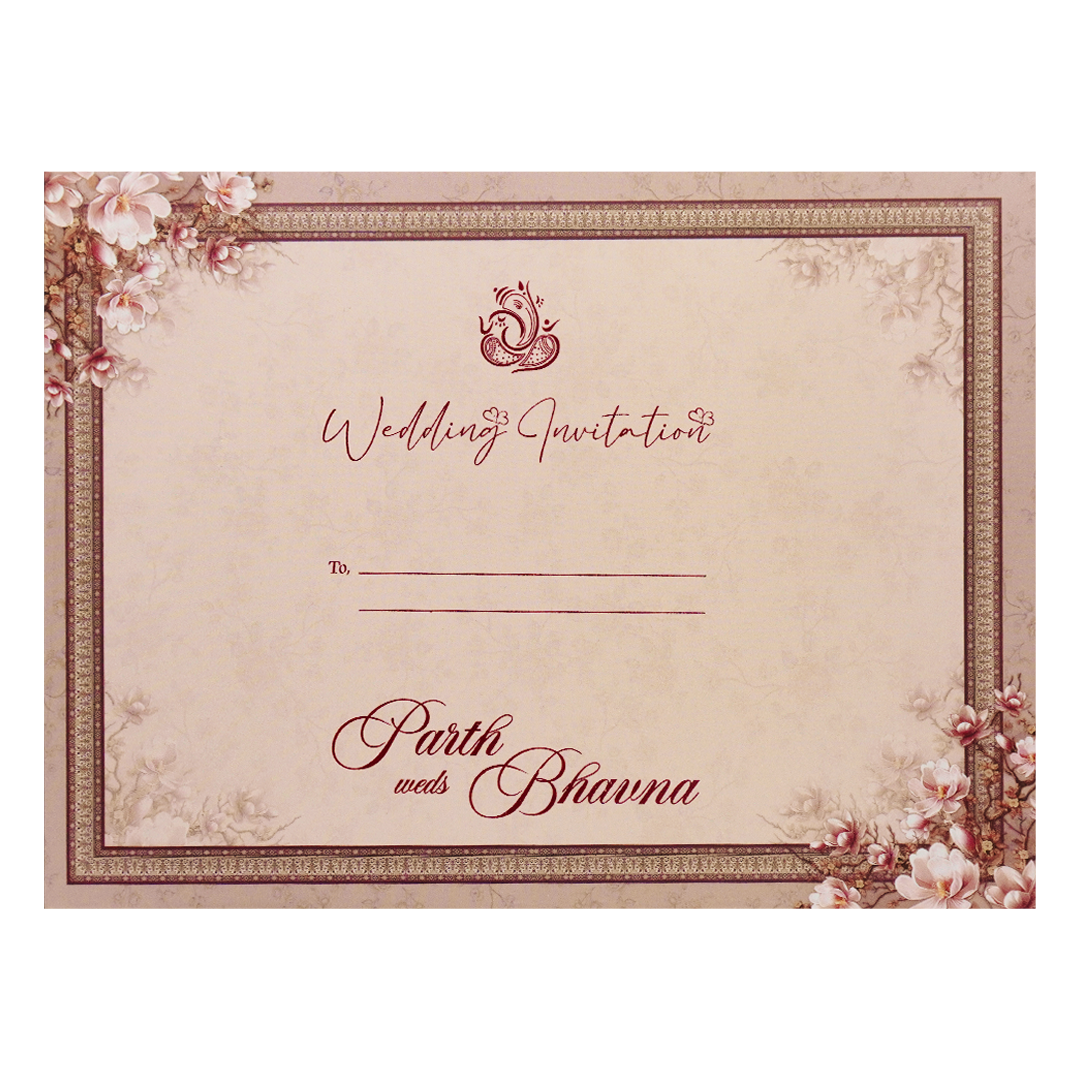 Pink Floral Padded Wedding Card-KSH72490