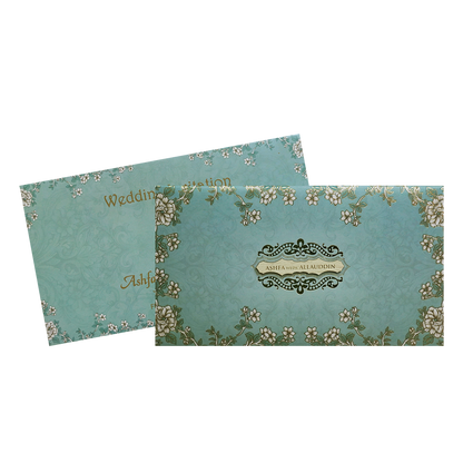 Blue Floral Door  Padded Wedding Card-KVN07460